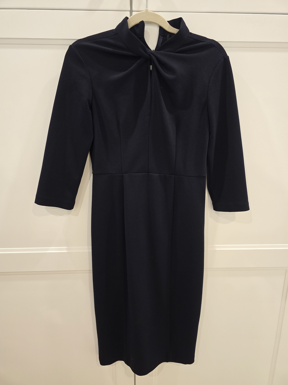 Donna Morgan Navy Midi Dress with Three-Quarter Sleeves